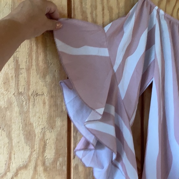 Pink and white zebra stripe off the shoulder shirt - Picture 3 of 4